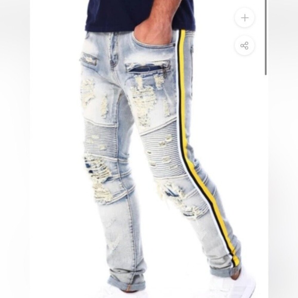 PREME DENIM MALE INDIGO JEANS (YELLOW STRIPE) For men’s Size W42 L33